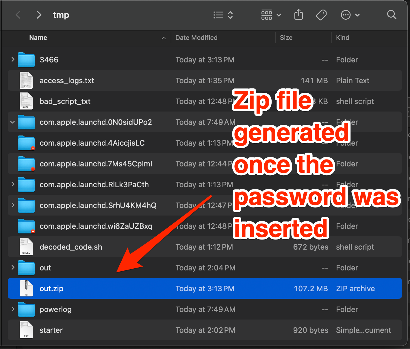 Zip file generated by the Malware